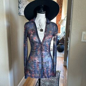 NATURAL LIFE Floral Button Down Shirt - Blue and Pink